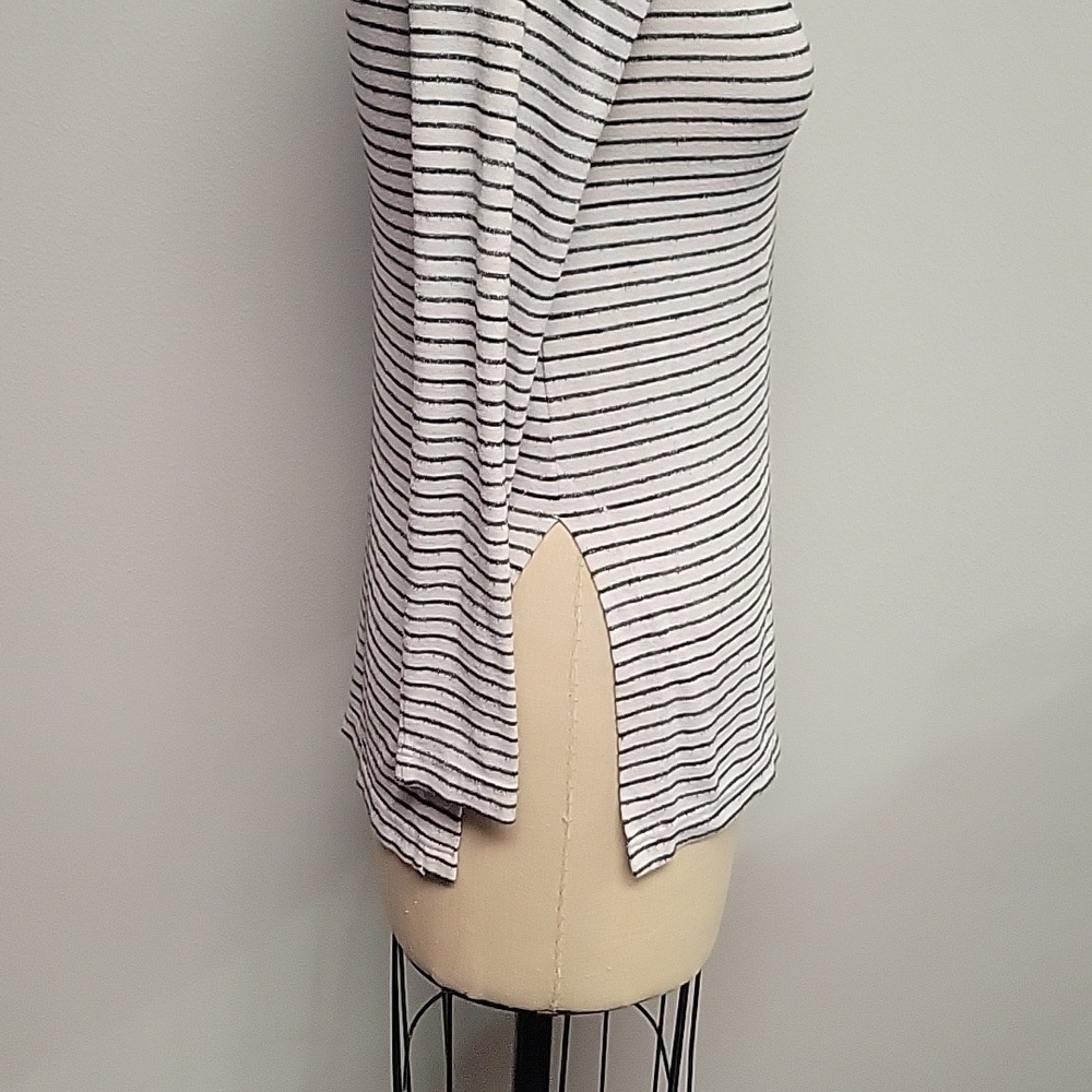 Banana Republic Black and White Striped Long Sleeve Tunic, Side Slits - Picture 3 of 6